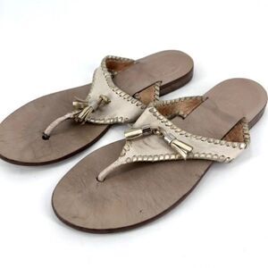 Jack Rogers Alana Sandal in Bone and Gold 8.5 leather goldtone tassels flip flop